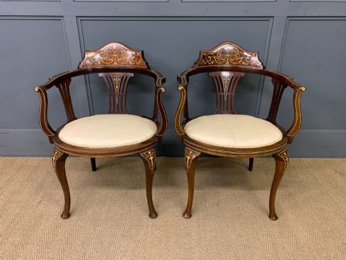fig 1. Fine Pair of Inlaid Mahogany Armchairs