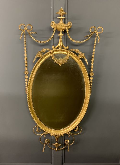 Adam Revival Carved Giltwood and Gesso Oval Pier Mirror