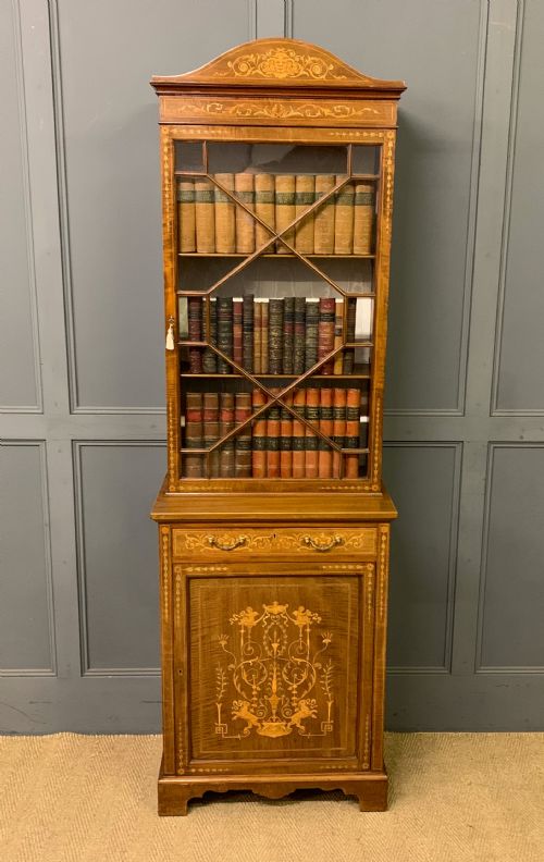 SLENDER INLAID MAHOGANY BOOKCASE