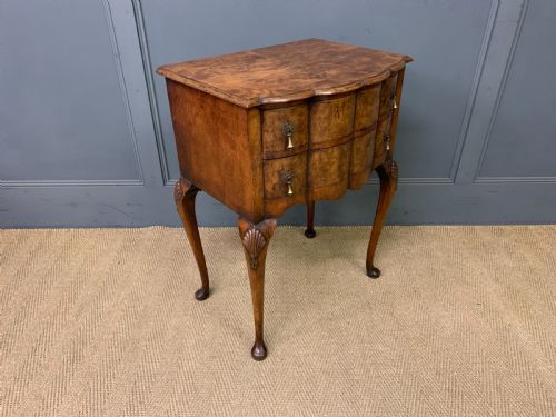 BURR WALNUT 2 DRAWER SERPENTINE CHEST - ADDITIONAL PHOTO 6