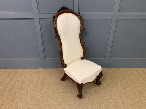 VICTORIAN ROSEWOOD UPHOLSTERED HIGH BACK CHAIR - ADDITIONAL PHOTO 8
