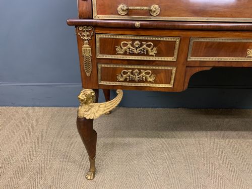 LARGE 19TH CENTURY FRENCH EMPIRE FLAME MAHOGANY CYLINDER DESK - ADDITIONAL PHOTO 6