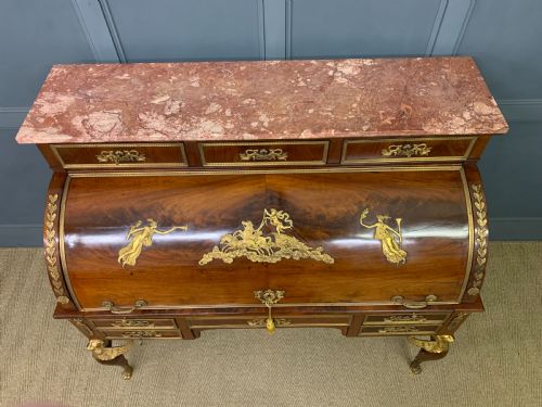 LARGE 19TH CENTURY FRENCH EMPIRE FLAME MAHOGANY CYLINDER DESK - ADDITIONAL PHOTO 12
