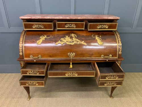 LARGE 19TH CENTURY FRENCH EMPIRE FLAME MAHOGANY CYLINDER DESK - ADDITIONAL PHOTO 14