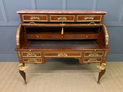 LARGE 19TH CENTURY FRENCH EMPIRE FLAME MAHOGANY CYLINDER DESK - ADDITIONAL PHOTO 15
