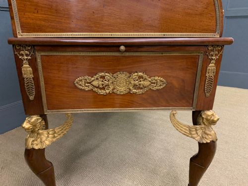 LARGE 19TH CENTURY FRENCH EMPIRE FLAME MAHOGANY CYLINDER DESK - ADDITIONAL PHOTO 20