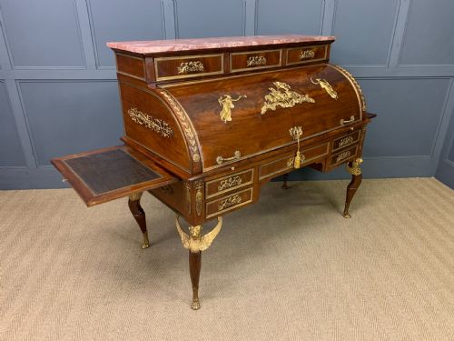 LARGE 19TH CENTURY FRENCH EMPIRE FLAME MAHOGANY CYLINDER DESK - ADDITIONAL PHOTO 21