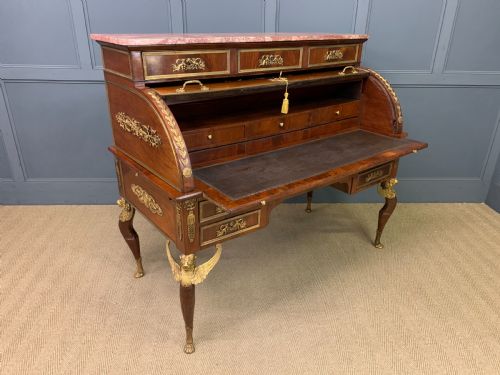 LARGE 19TH CENTURY FRENCH EMPIRE FLAME MAHOGANY CYLINDER DESK - ADDITIONAL PHOTO 22