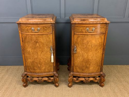 TALL PAIR OF BURR WALNUT PEDESTAL CUPBOARDS - ADDITIONAL PHOTO 1
