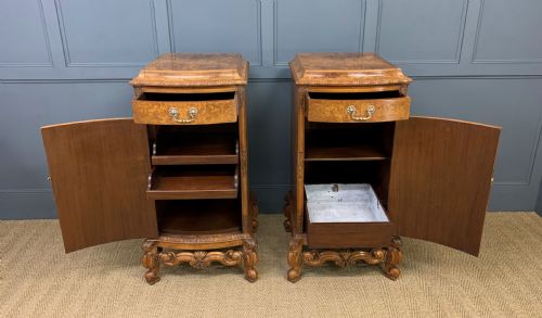TALL PAIR OF BURR WALNUT PEDESTAL CUPBOARDS - ADDITIONAL PHOTO 4