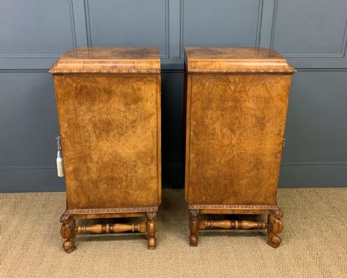 TALL PAIR OF BURR WALNUT PEDESTAL CUPBOARDS - ADDITIONAL PHOTO 6