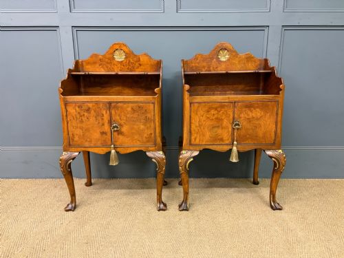 PAIR OF BURR WALNUT BEDSIDE CUPBOARDS BY MAPLE CO - ADDITIONAL PHOTO 2