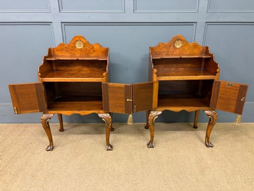 PAIR OF BURR WALNUT BEDSIDE CUPBOARDS BY MAPLE CO - ADDITIONAL PHOTO 6