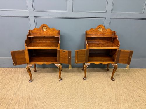 fig 1. Pair of Burr Walnut Bedside Cupboards by Maple & Co.