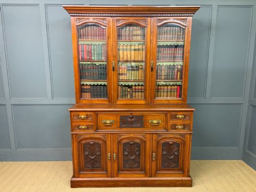 Victorian Carved Walnut Serectaire Bookcase
