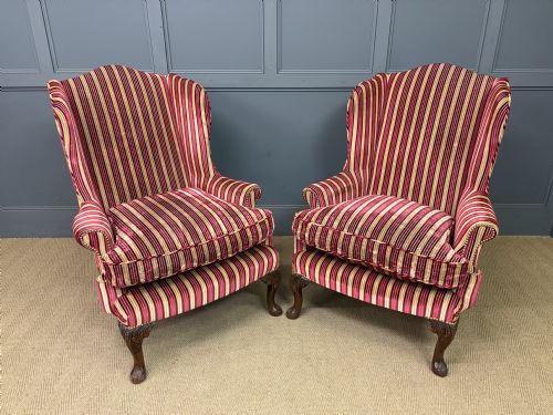 Pair of Upholstered Wing Armchairs