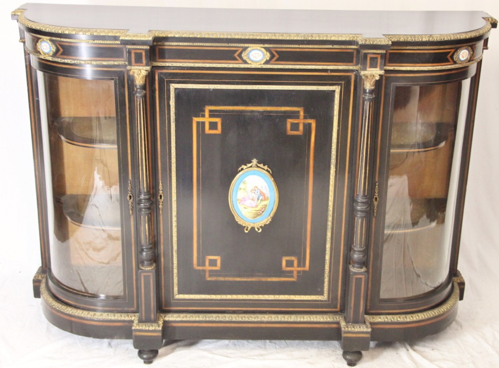 Ebonised Credenza with Porcelain Plaques