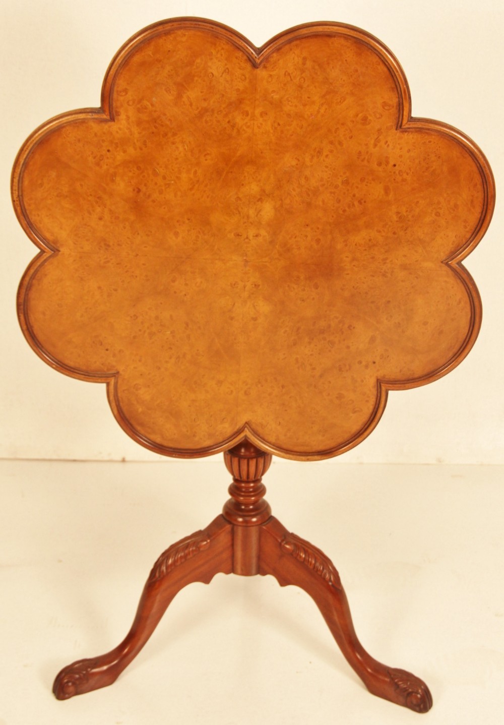 Burr Walnut Tilt Top Tripod Table