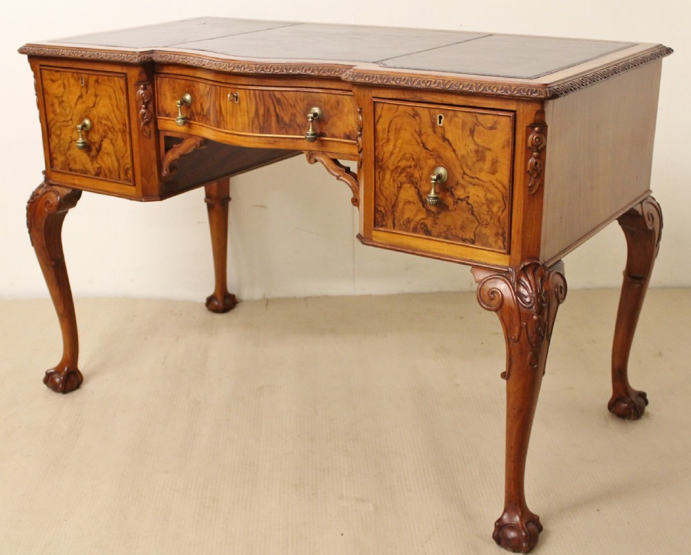 Queen Anne Style Burr Walnut Writing Table
