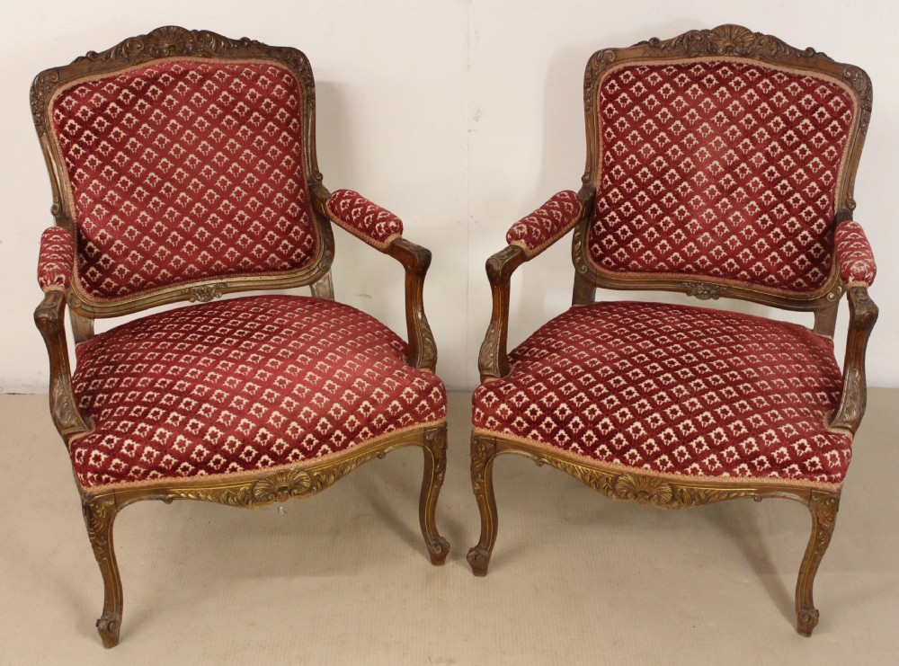 Pair of French Walnut Armchairs 