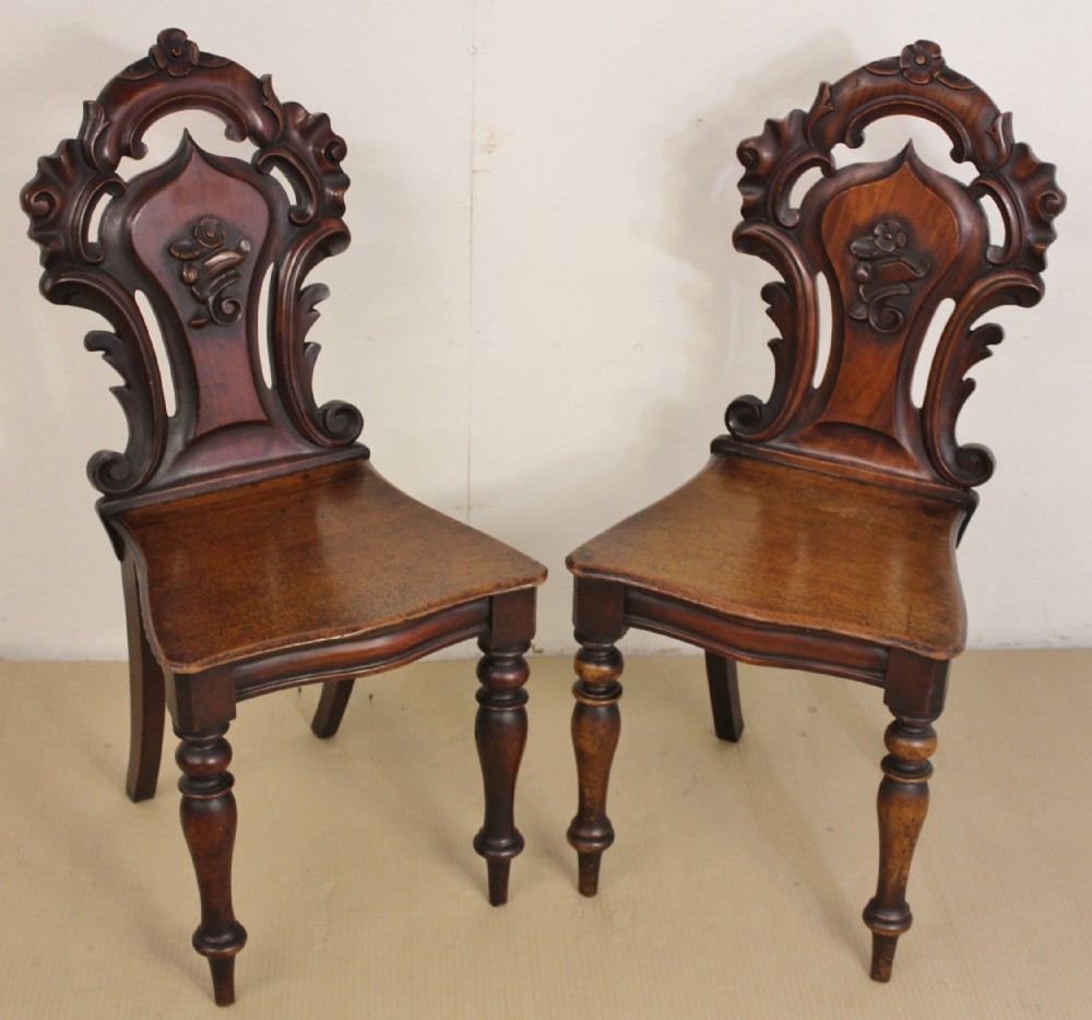 Pair of Victorian Mahogany Hall Chairs