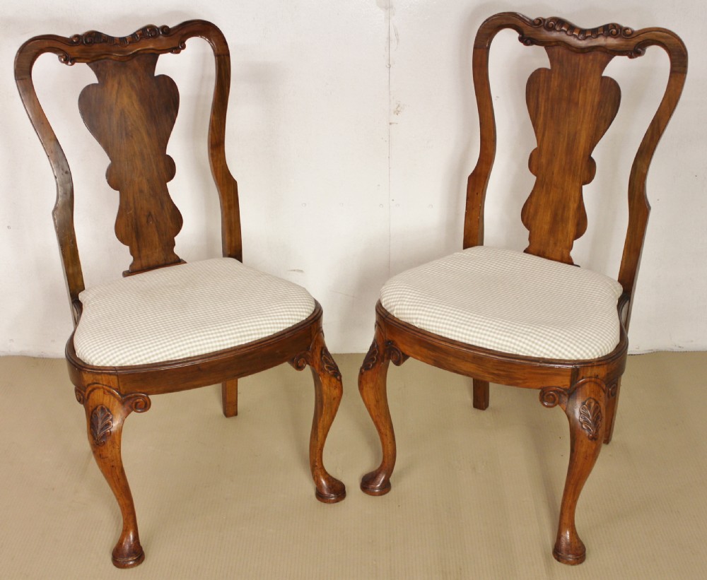 Pair of Queen Anne Style Walnut Chairs