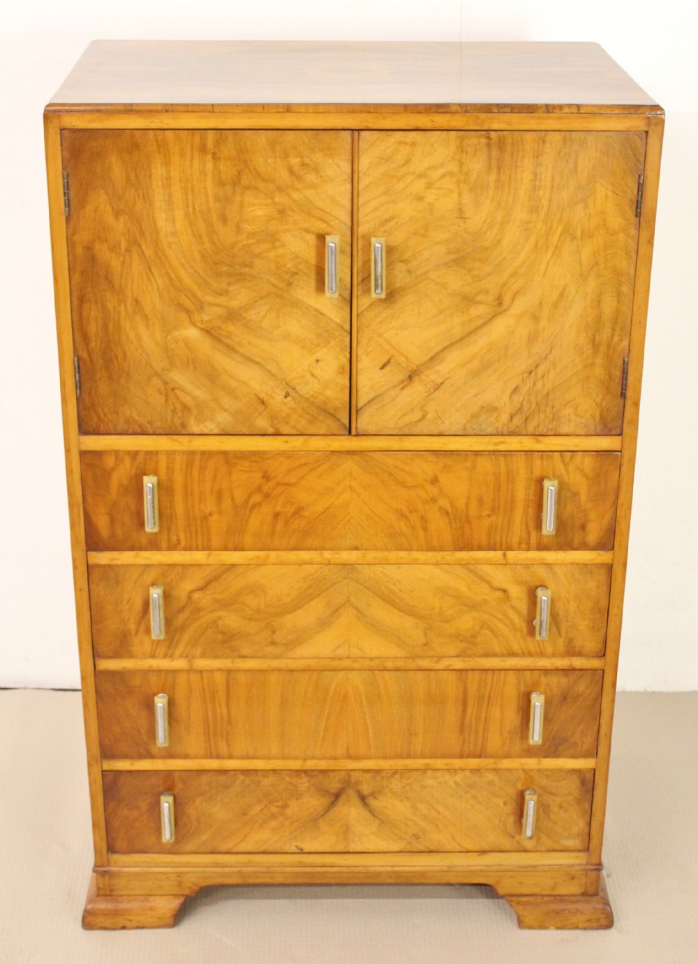 Art Deco Burr Walnut Linen Press