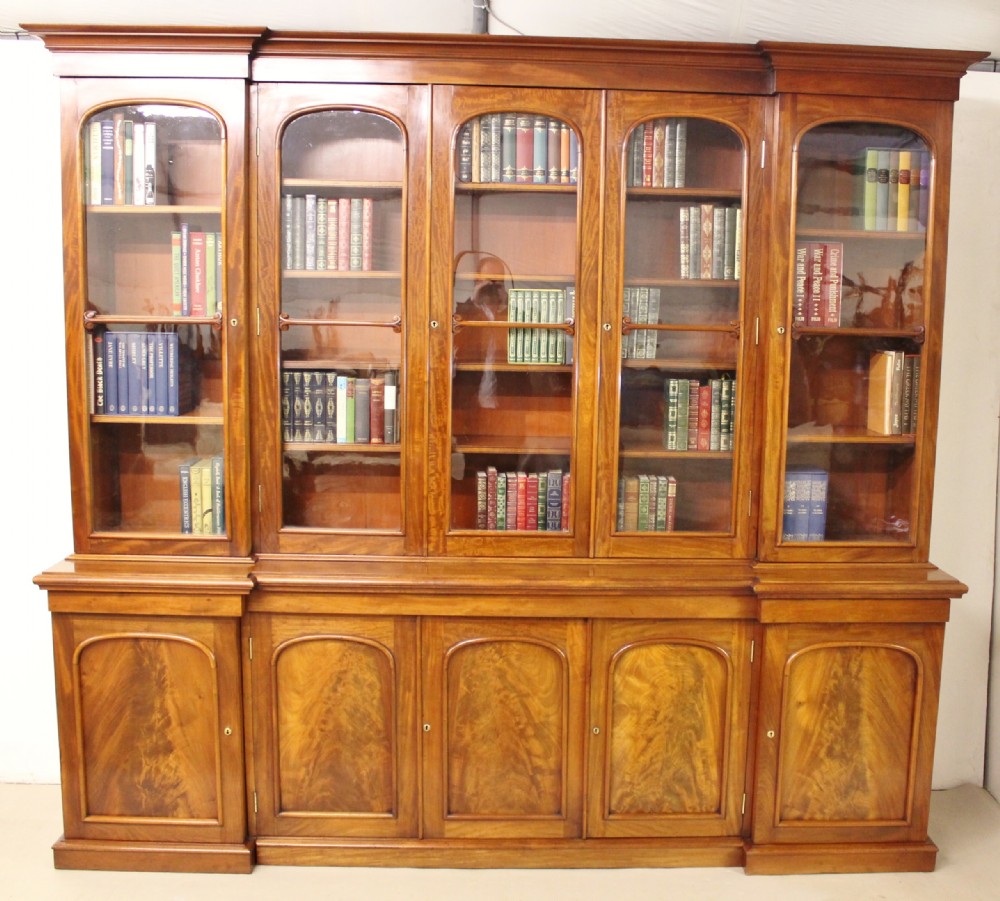 Large Victorian Mahogany Breakfront Library Bookcase