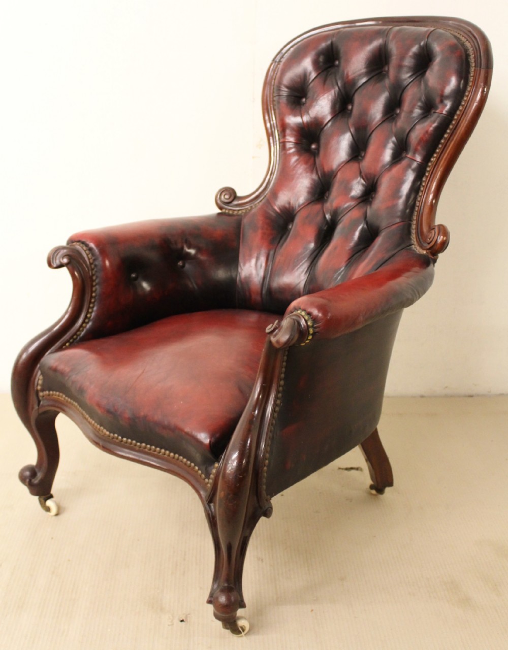 Victorian Leather Upholstered Library Armchair