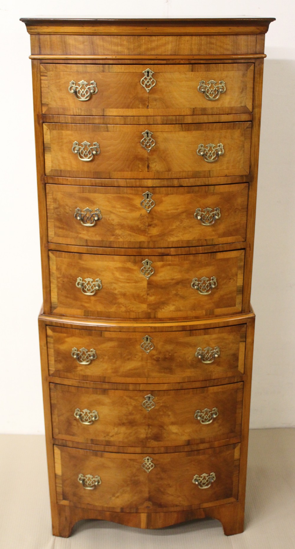 Bow Fronted Burr Walnut Chest on Chest