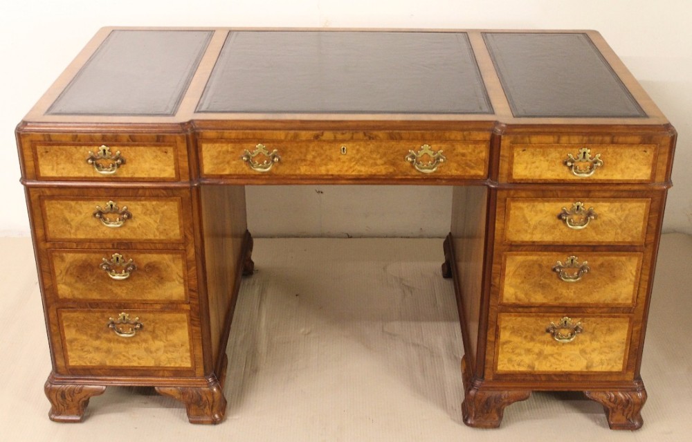 Burr Walnut Pedestal Desk by Maple and Co