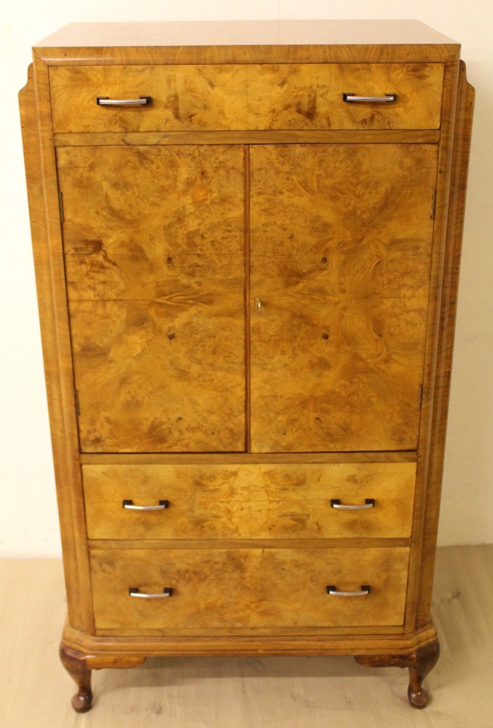 Art Deco Burr Walnut Linen Press
