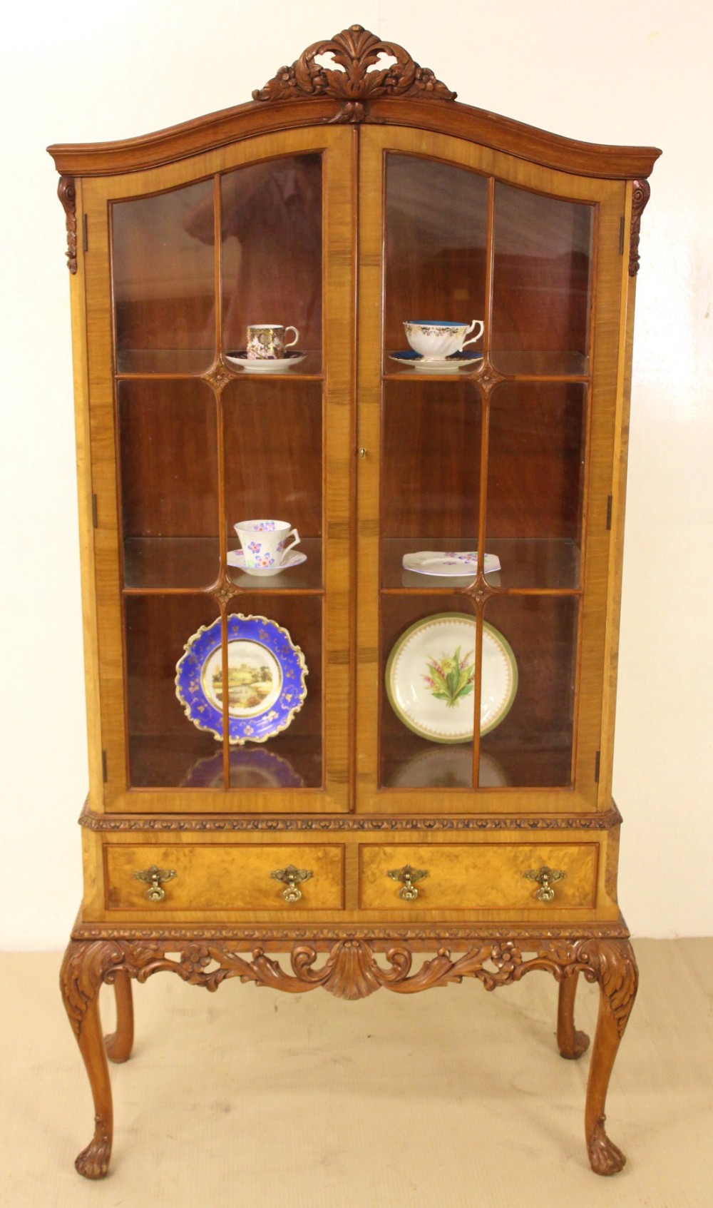 Burr Walnut Domed Top Display Cabinet