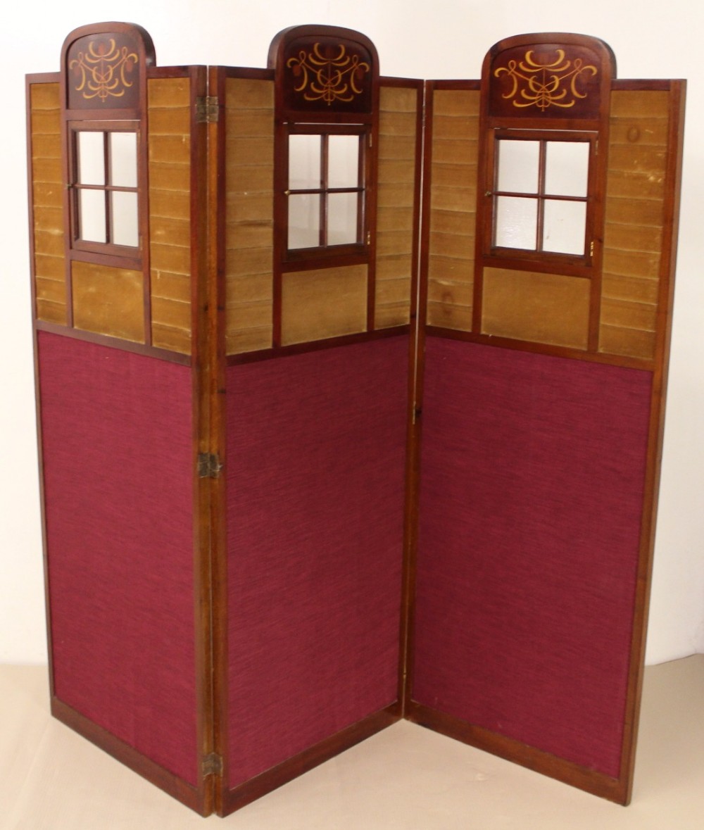 Mahogany Art Nouveau 3 Fold Screen