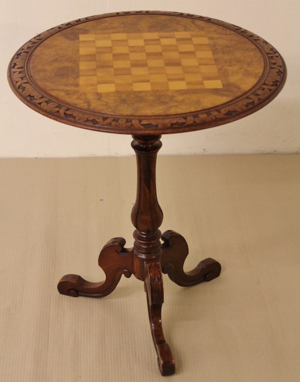 Victorian Burr Walnut Chess Top Table