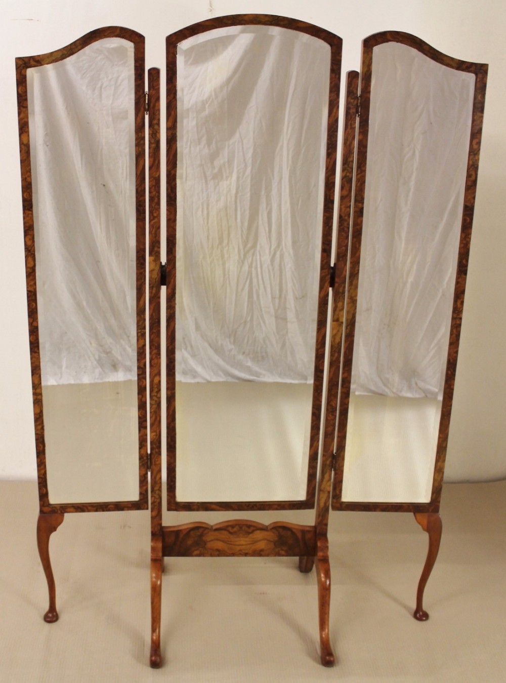 Burr Walnut Triple Plate Cheval Mirror