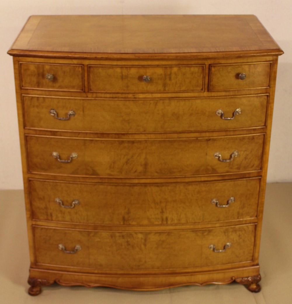 Burr Walnut Bow Fronted Chest of Drawers
