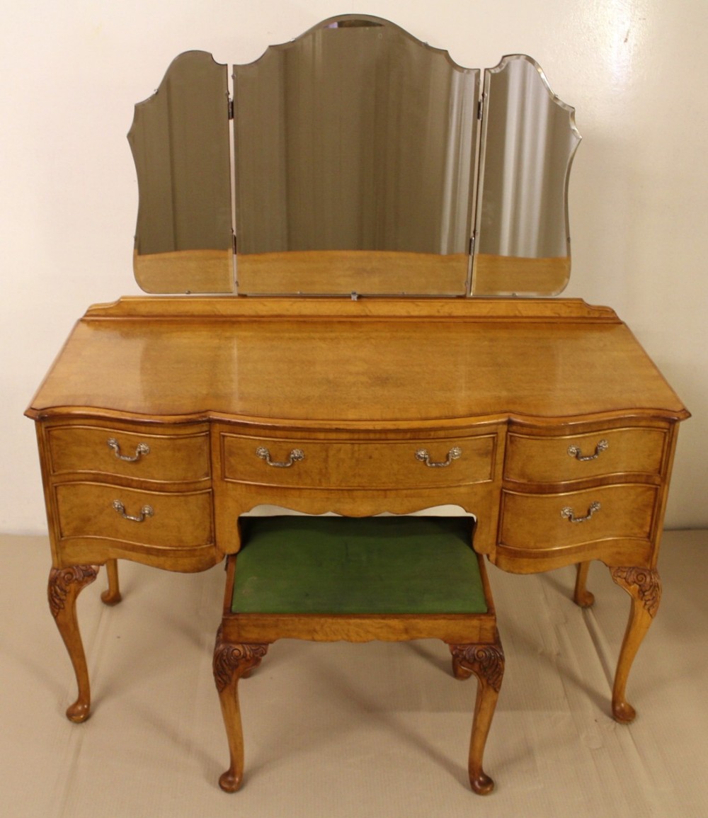Burr Walnut Serpentine Dressing Table and Stool