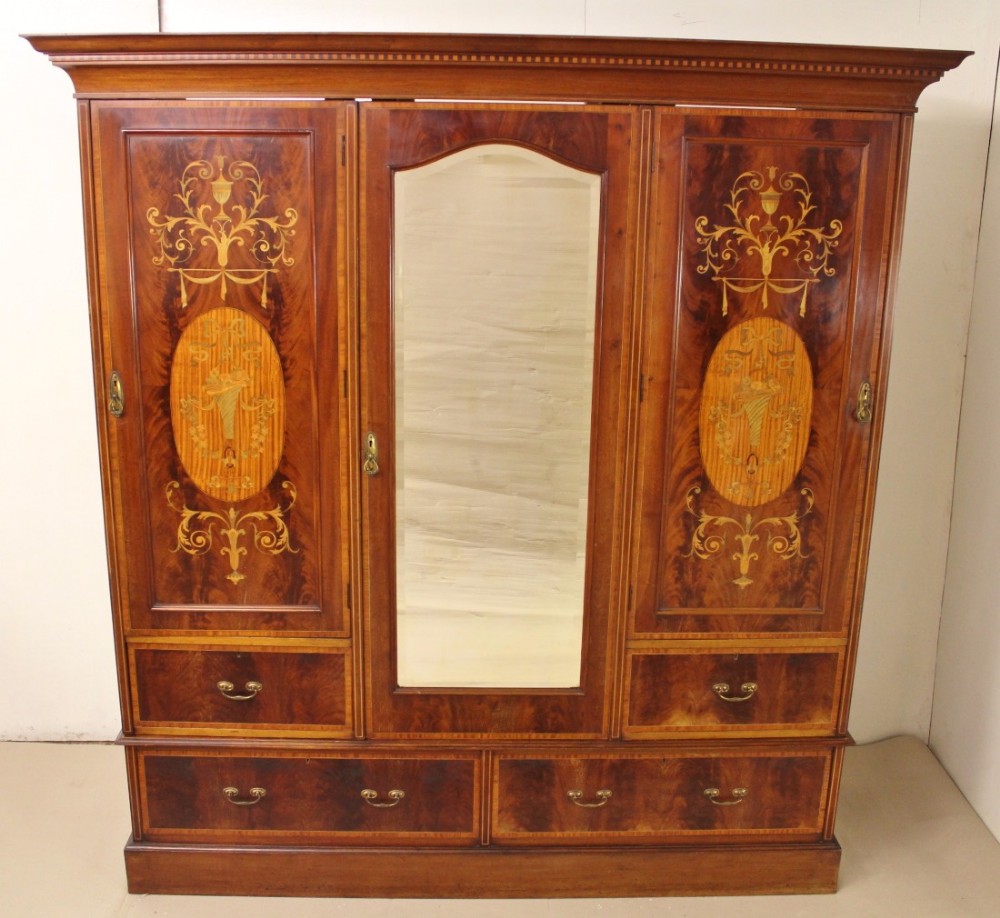 Inlaid Mahogany Three Door Wardrobe