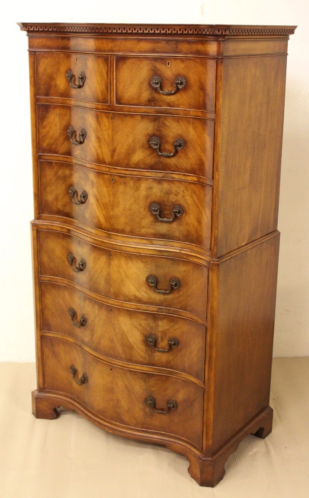 Serpentine Flame Mahogany Chest on Chest