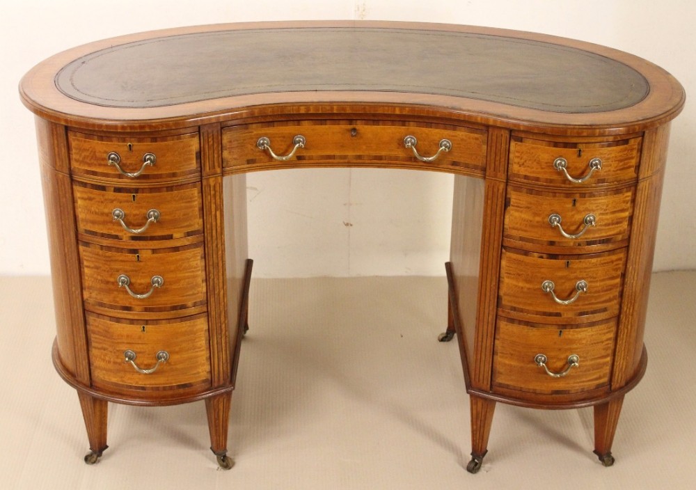 Inlaid Satinwood Kidney Desk by Edwards and Roberts