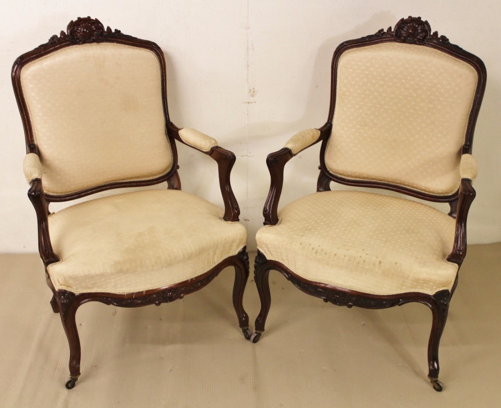 Pair of French Rosewood Upholstered Armchairs