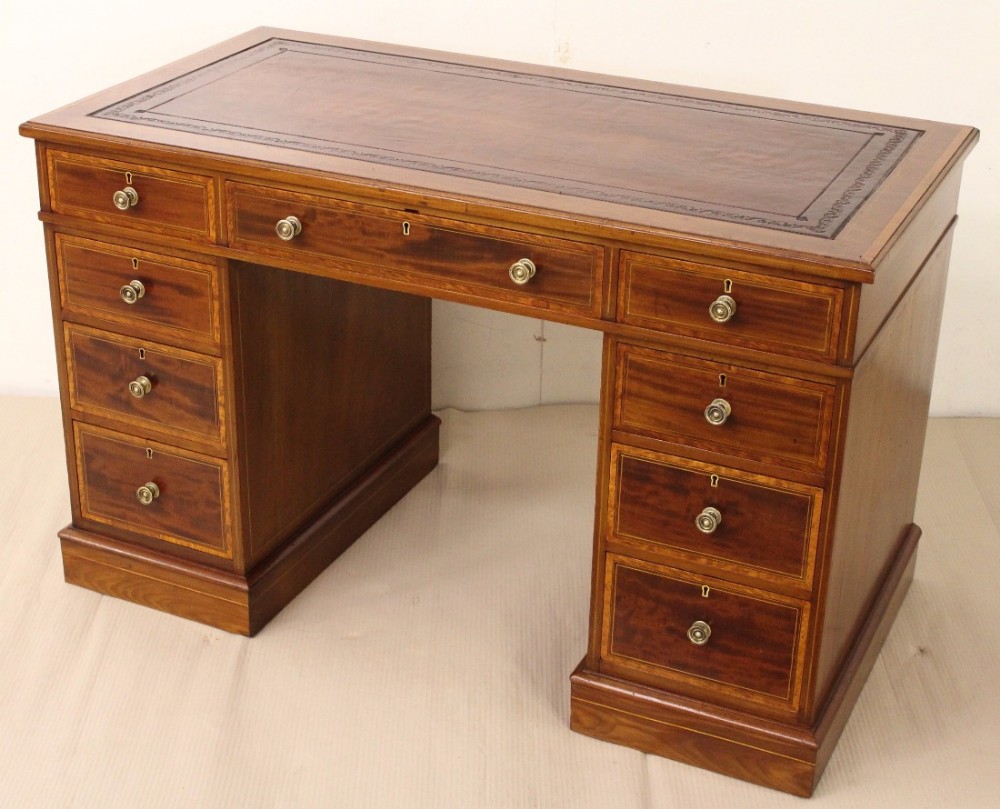 Inlaid Mahogany Pedestal Desk by Edwards and Roberts