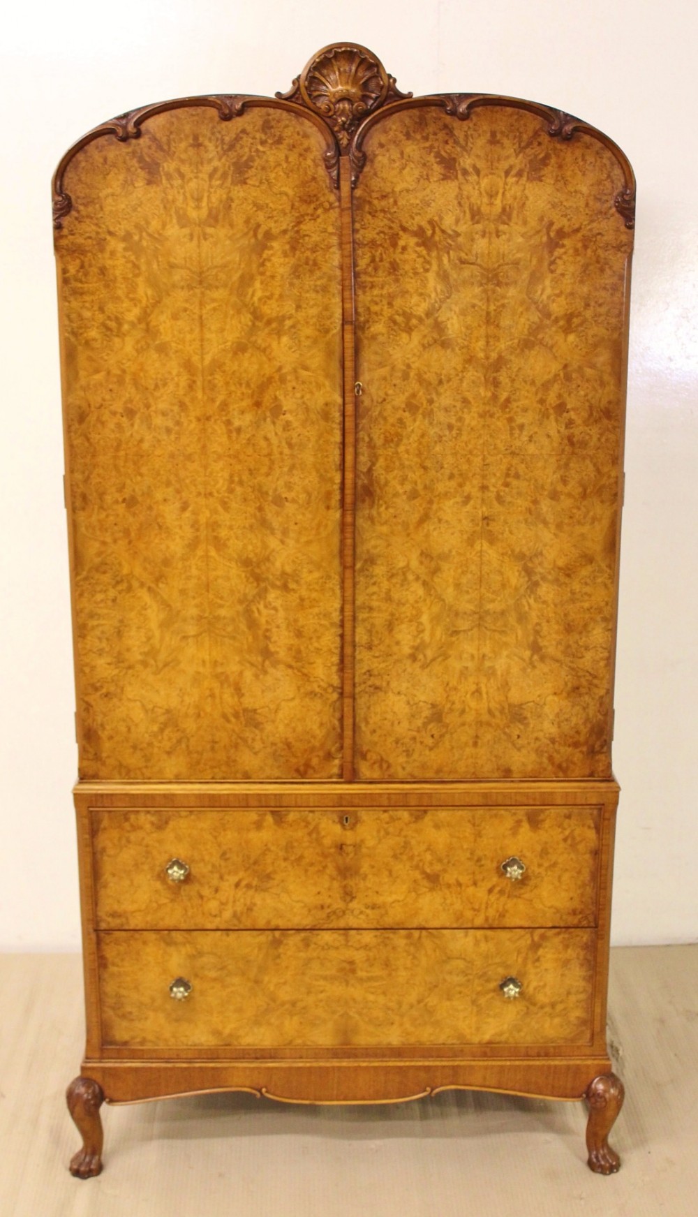 Domed Top Burr Walnut Linen Press