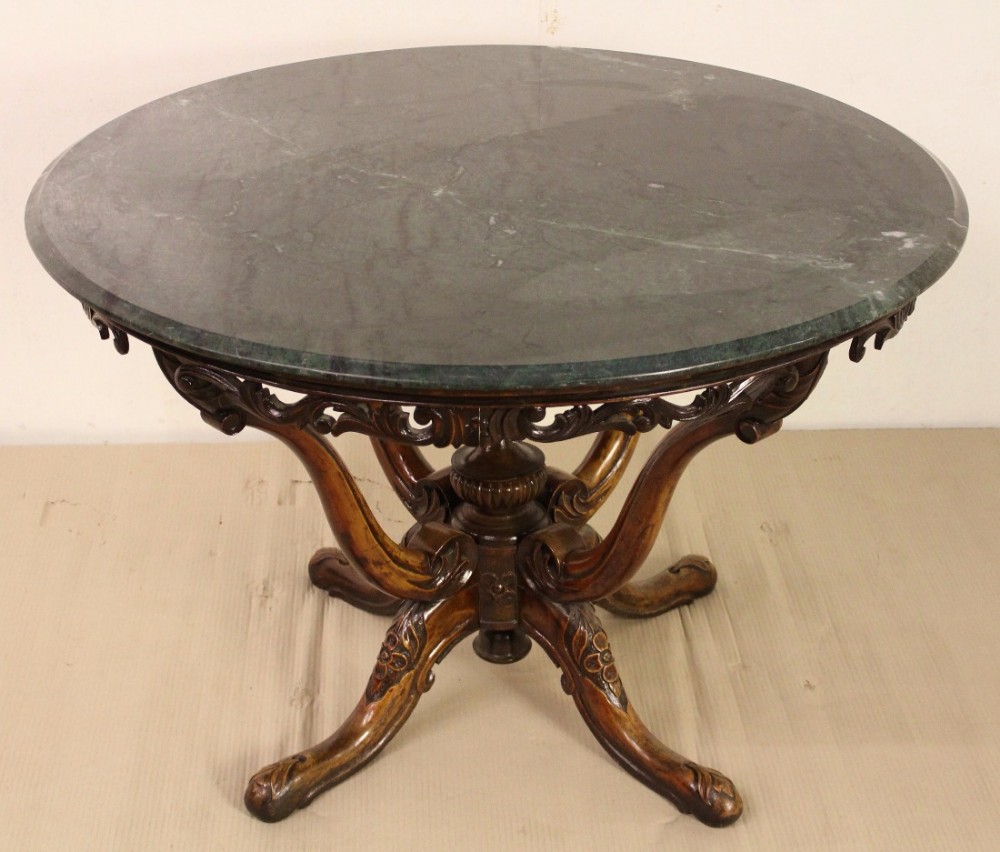 Marble Topped Walnut Center Table