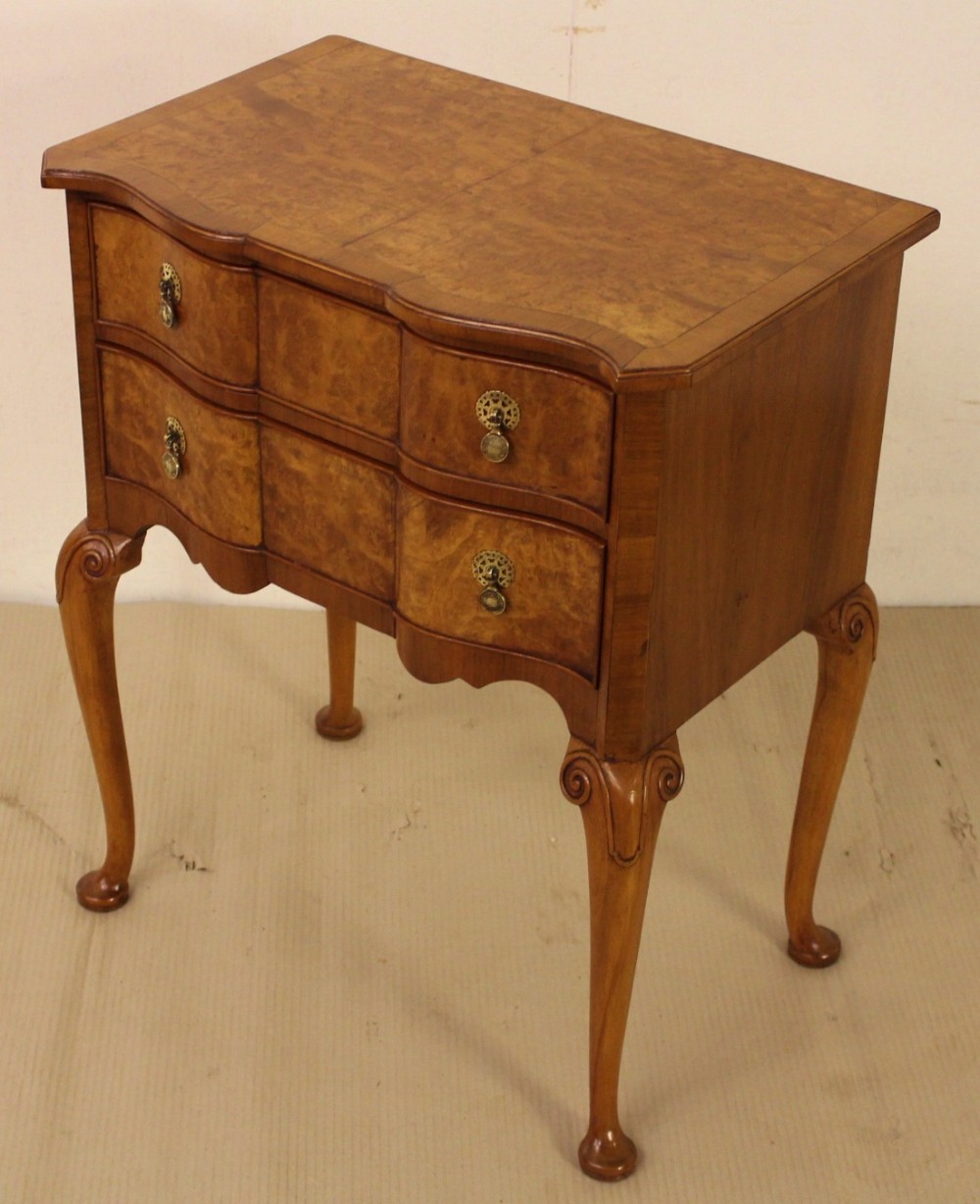 Burr Walnut Serpentine Lowboy