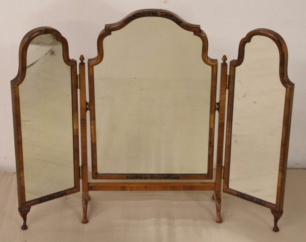 Burr Walnut Triptych Dressing Mirror