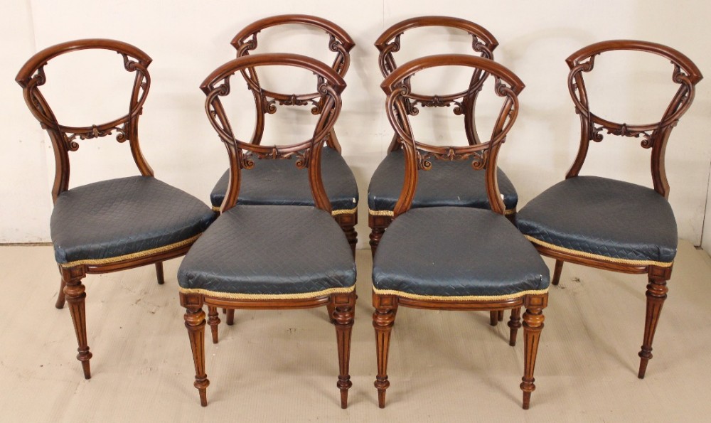 Set of Six Victorian Walnut Dining Chairs