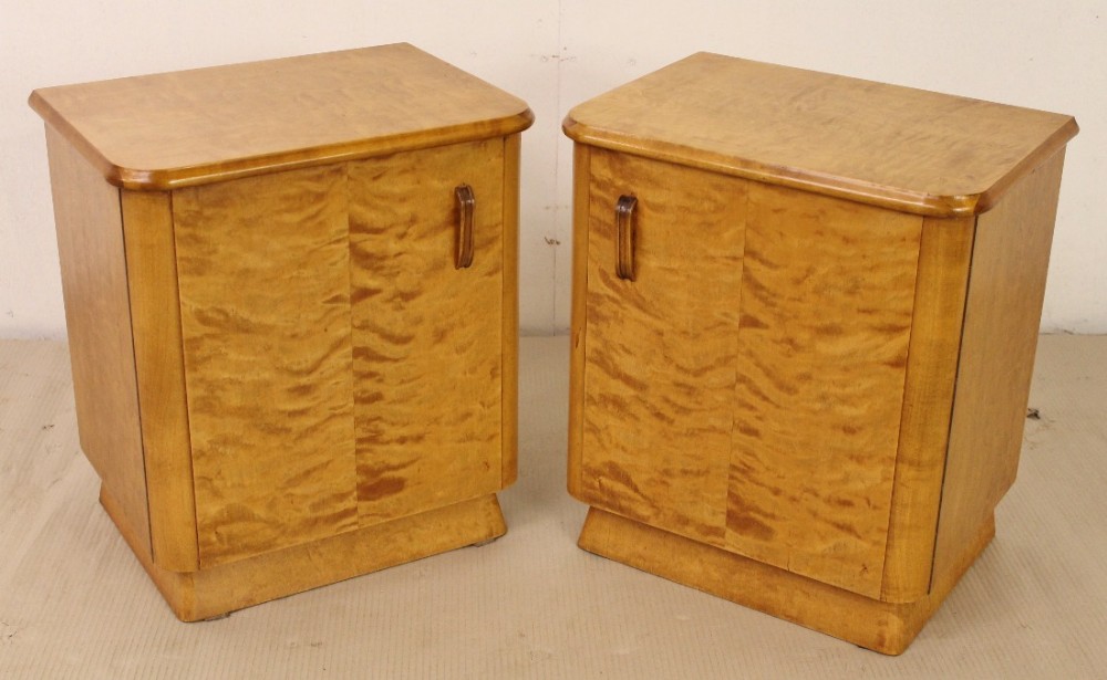 Pair of Art Deco Satin Birch Bedside Cupboards