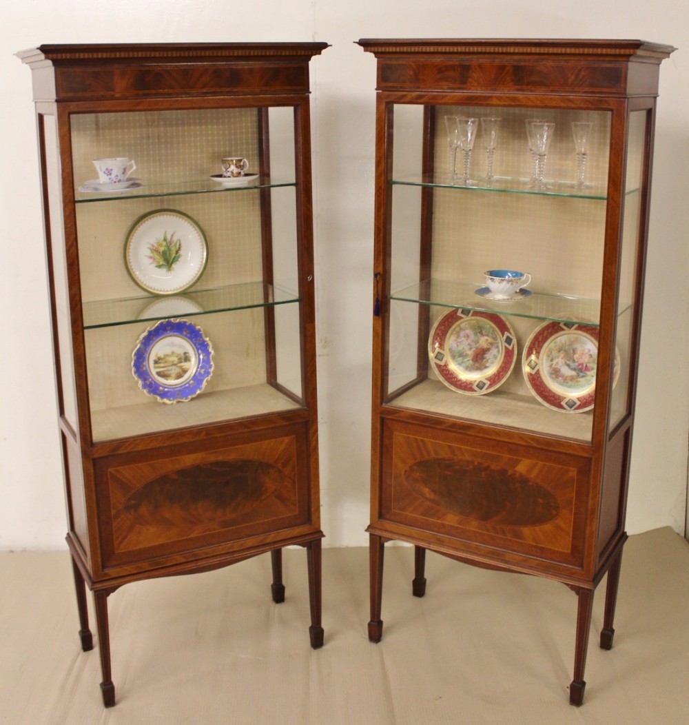 Fine Pair of Inlaid Mahogany Display Cabinets 